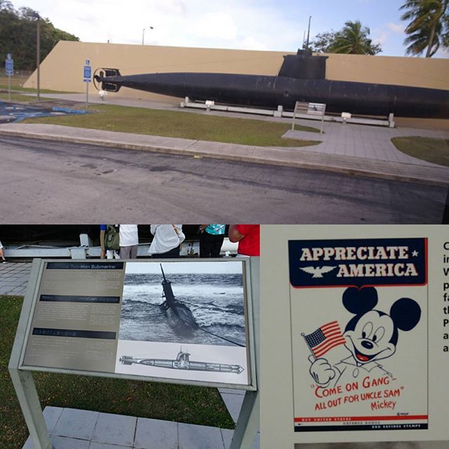 #初めてのグアム #バスツアー 最初の目的地は #太平洋戦争国立歴史博物館 にゃ～ 本物の #特殊潜水艦 がみられるにゃ こいつは #片道キップ な悲しい #潜水艦 にゃ