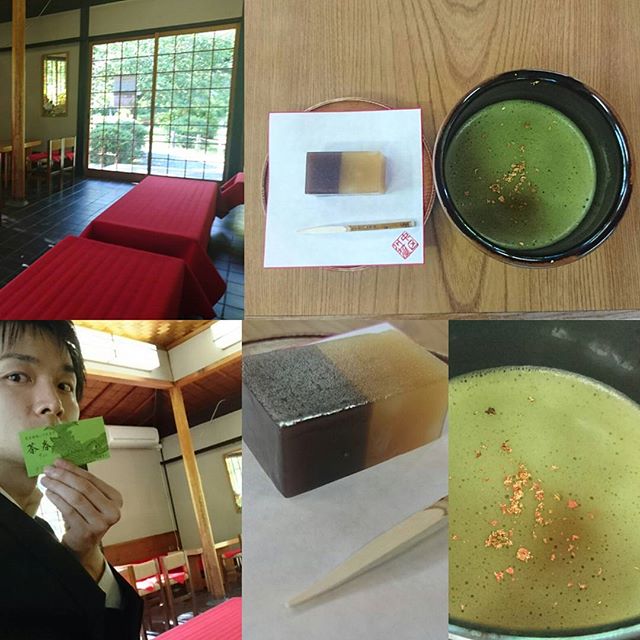 #名古屋城 #二の丸茶亭 で #抹茶 タイム！ 今日は限定の #金の茶釜 でお茶をたててくれる日でした。 だからね  #抹茶セット は #金箔 入りのやつにしてみた！お城行くと抹茶屋さんがあるからいいよね！ #茶道 #茶釜 #japanesetea